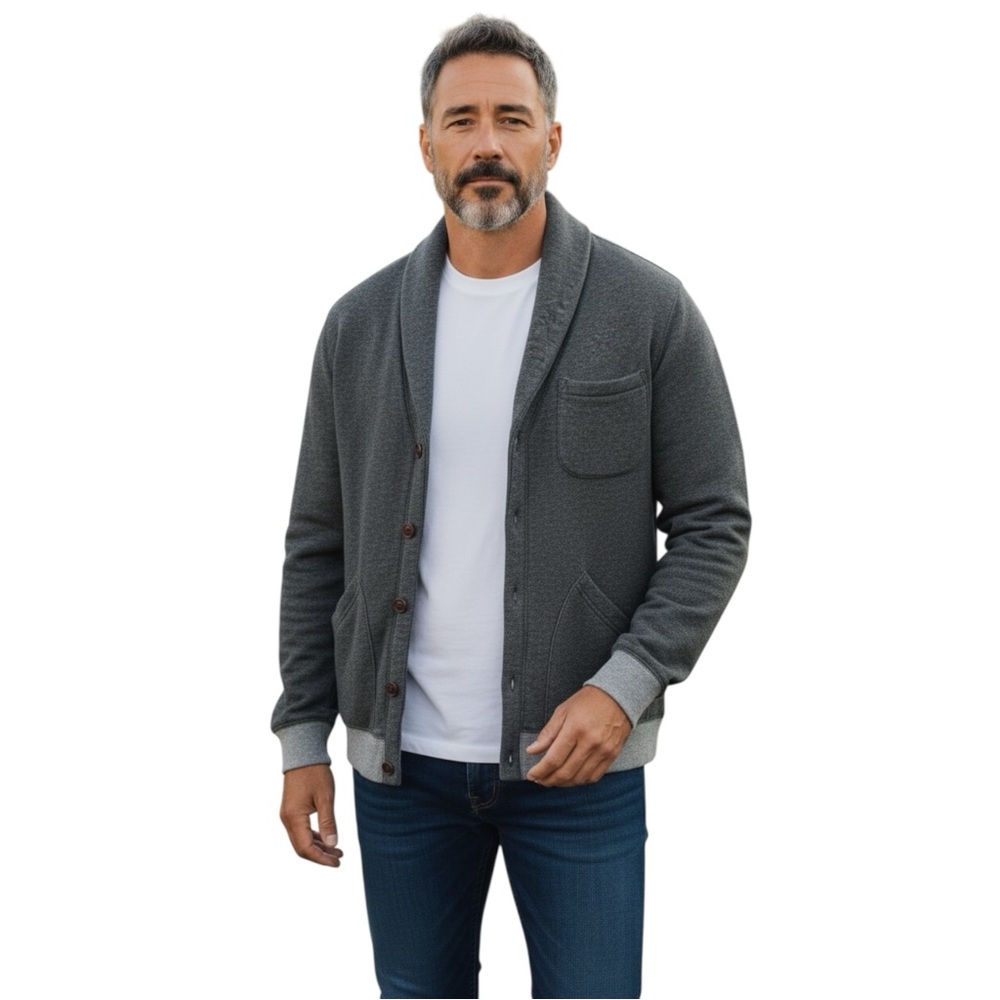Thomas Parker Men’s Gray Button Up Cotton Cardigan size Large